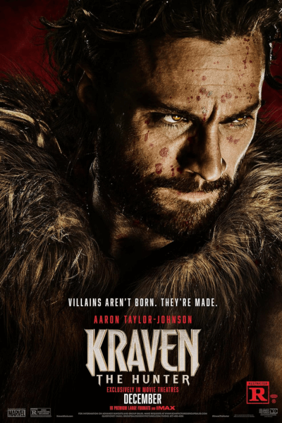 Poster of Kraven the Hunter featuring Aaron Taylor-Johnson with intense expression