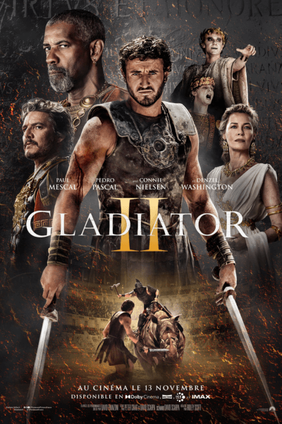 Gladiator II poster featuring Paul Mescal and cast in Roman armor