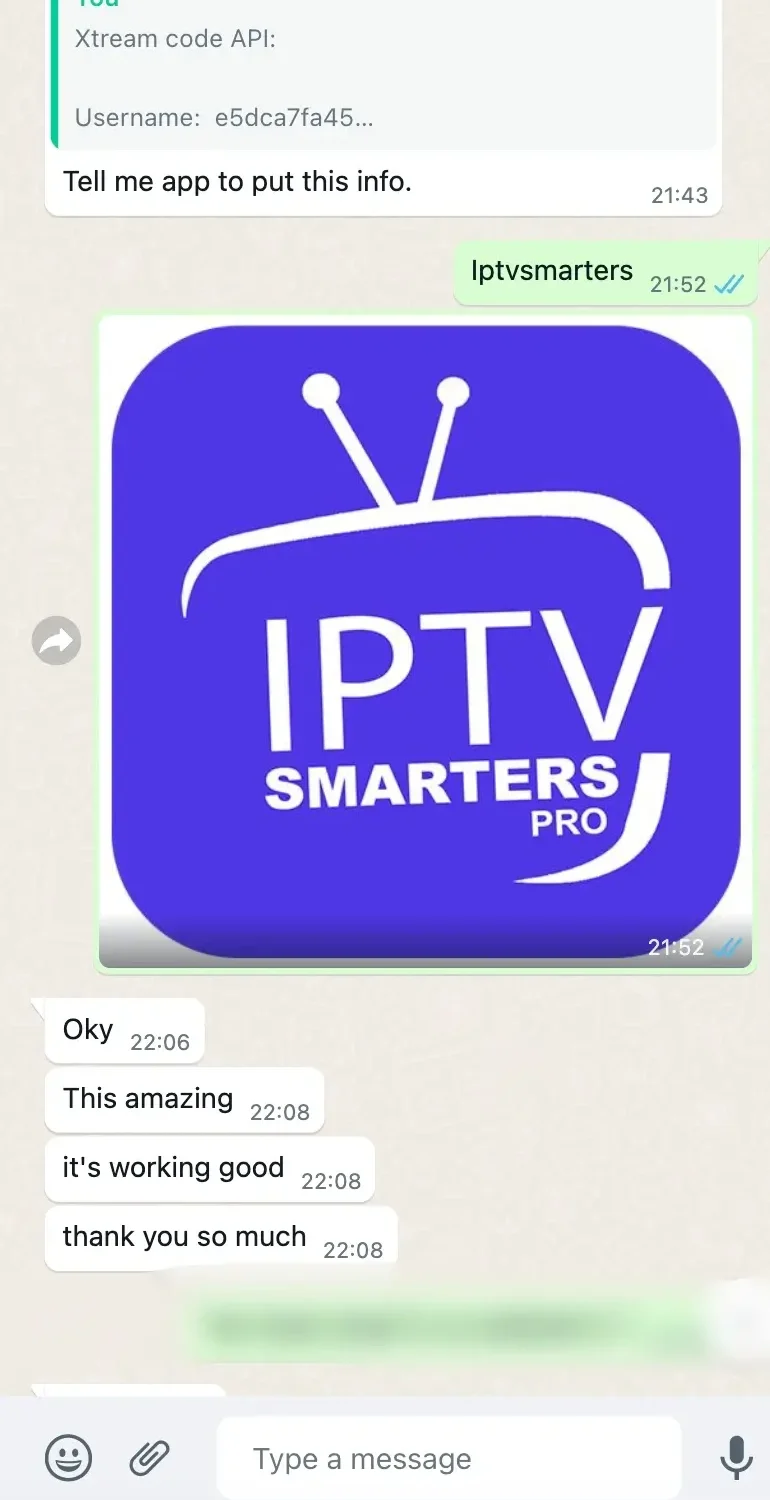 Happy WhatsApp client praising IPTV with “This amazing 🙏”.